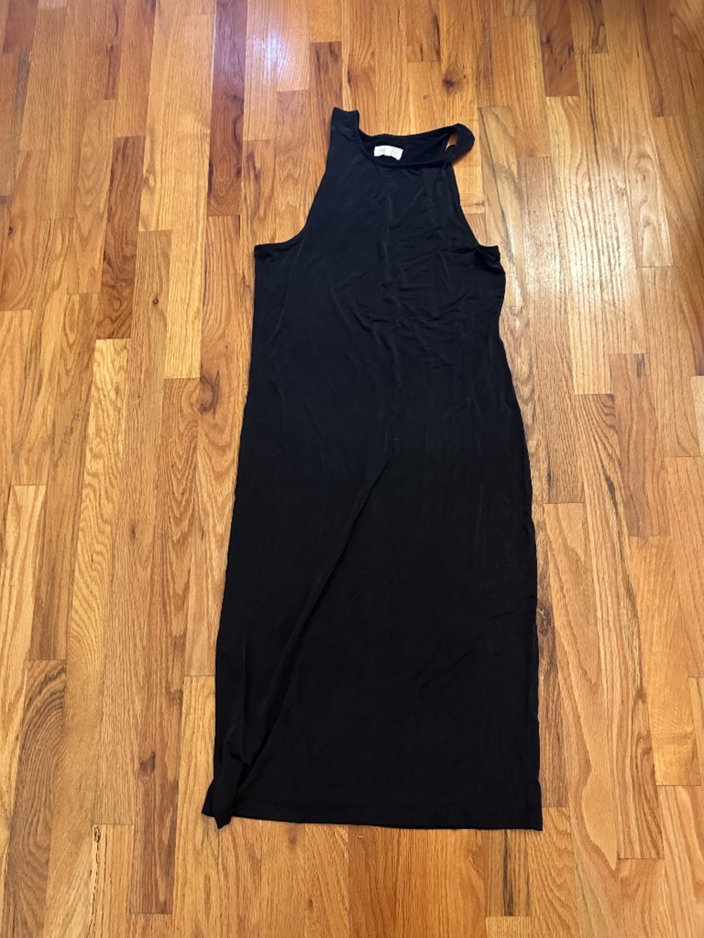 Lou & Grey Black Sleeveless Midi Dress Small High Neck Cupro Blend Minimalist